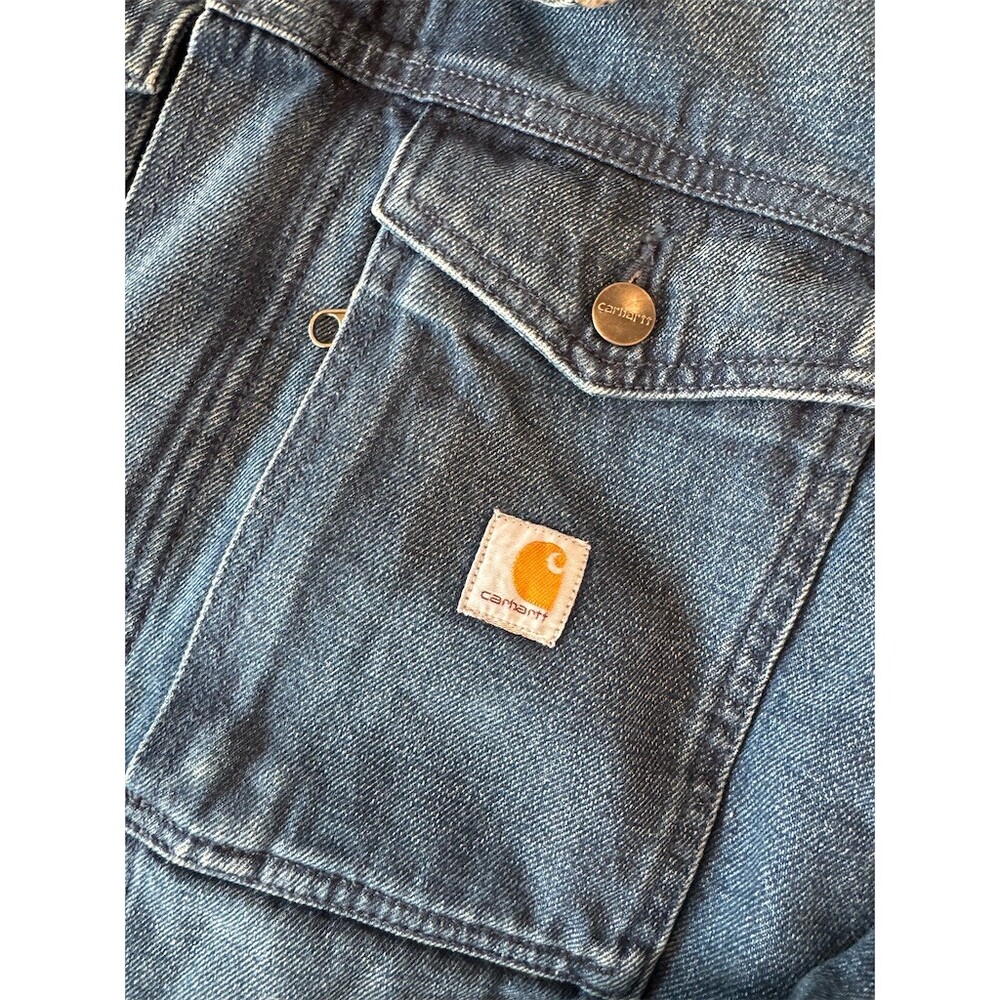 CUTE Carhartt Men's Relaxed Fit Sherpa-Lined Denim Jacket Blue Full Zip Size S - Picture 9 of 15